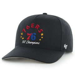 Black Philadelphia 76ers '47 Champs Global Star Hitch Adjustable Hat | NBA