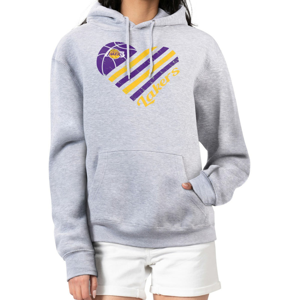 Los Angeles Lakers G-III 4Her by Carl Banks Women's Heart Pullover Hoodie - Heather Gray cheap | NBA