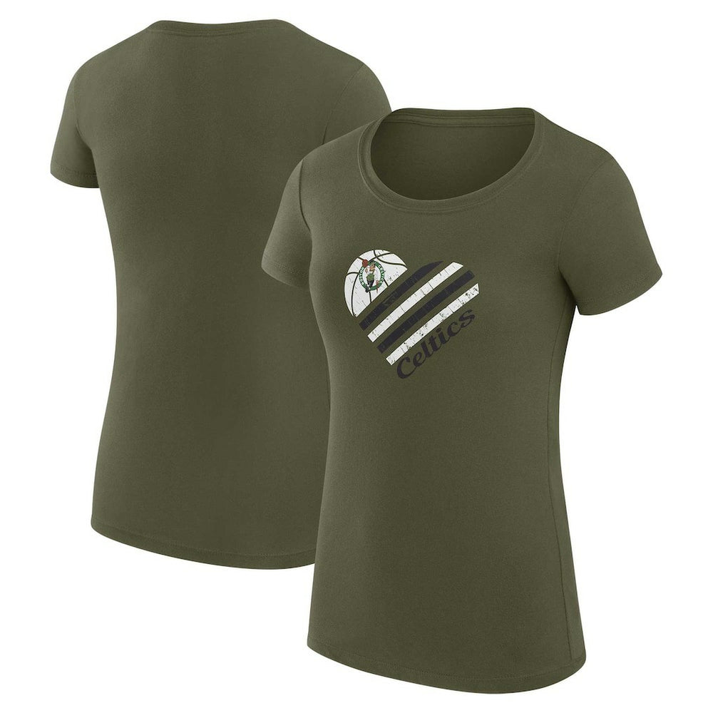 Olive Boston Celtics G-III 4Her by Carl Banks Women's Super-Slim Fit Lightweight Heart T-Shirt | NBA