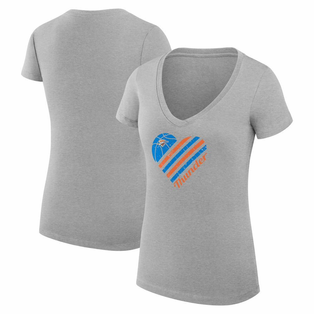 Heather Gray Oklahoma City Thunder G-III 4Her by Carl Banks Women's Super-Slim Fit Lightweight Heart V-Neck T-Shirt | NBA