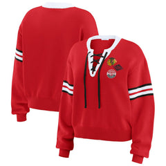 Chicago Blackhawks WEAR by Erin Andrews Women's Cropped Lace-Up Sweater - NHL