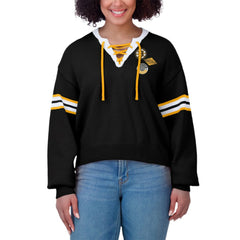 Boston Bruins WEAR by Erin Andrews Women's Cropped Lace-Up Sweater - NHL