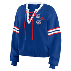 New York Rangers WEAR by Erin Andrews Women's Cropped Lace-Up Sweater - NHL