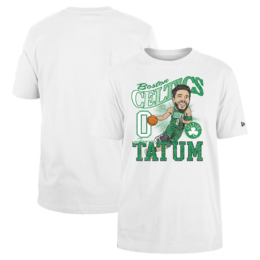 White Jayson Tatum Boston Celtics Caricature Player T-Shirt | NBA