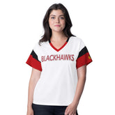 Chicago Blackhawks G-III 4Her by Carl Banks Women's Rink Oversized Rhinestone V-Neck T-Shirt - NHL T-shirts