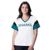 San Jose Sharks G-III 4Her by Carl Banks Women's Rink Oversized Rhinestone V-Neck T-Shirt - NHL T-shirts