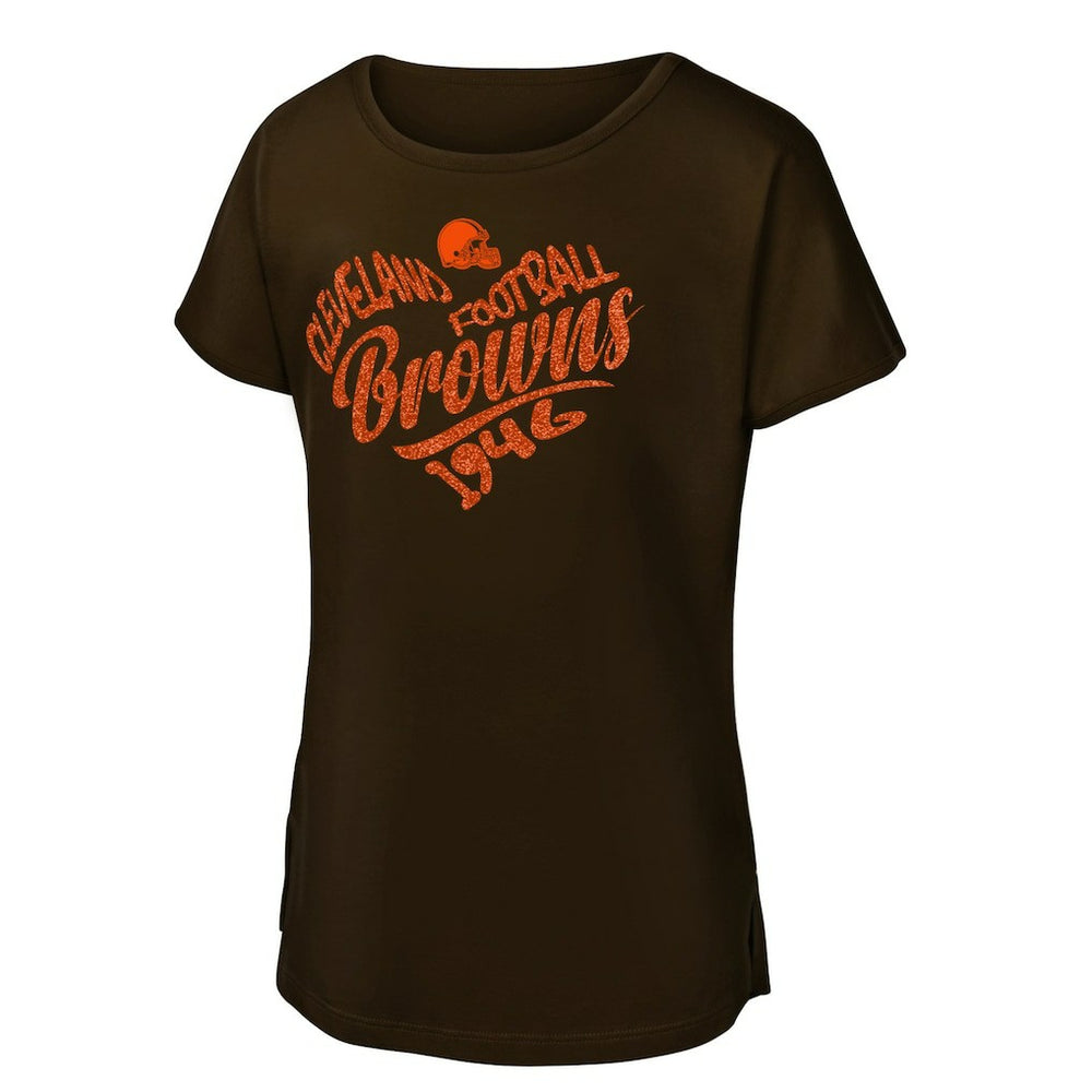 Cleveland Browns Girls Youth Script Heart Dolman T-Shirt | NFL Online