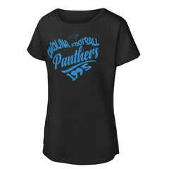 Carolina Panthers Girls Youth Script Heart Dolman T-Shirt | NFL Sale