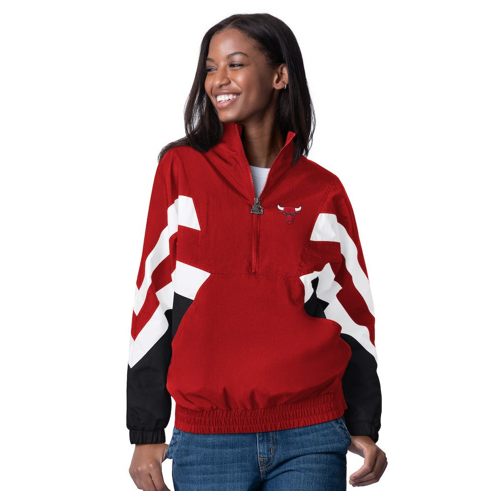 Red Chicago Bulls Starter Women's Renegade Oxford Half-Zip Jacket | NBA