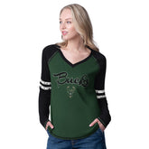 Hunter Green/Cream Milwaukee Bucks G-III 4Her by Carl Banks Women's Winner Waffle Knit Thermal Long Sleeve Tri-Blend T-Shirt | NBA