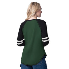 Hunter Green/Cream Milwaukee Bucks G-III 4Her by Carl Banks Women's Winner Waffle Knit Thermal Long Sleeve Tri-Blend T-Shirt | NBA