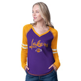Purple/Gold Los Angeles Lakers G-III 4Her by Carl Banks Women's Winner Waffle Knit Thermal Long Sleeve Tri-Blend T-Shirt | NBA