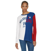 White/Royal Philadelphia 76ers Tommy Jeans Women's Amelia Color Blocked Long Sleeve T-Shirt | NBA