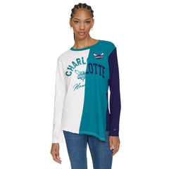 White/Teal Charlotte Hornets Tommy Jeans Women's Amelia Color Blocked Long Sleeve T-Shirt | NBA