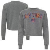 Heather Gray New York Knicks Sportiqe Women's Varsity Collection Kacey Cropped Pullover Sweatshirt | NBA