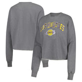 Heather Gray Los Angeles Lakers Sportiqe Women's Varsity Collection Kacey Cropped Pullover Sweatshirt | NBA