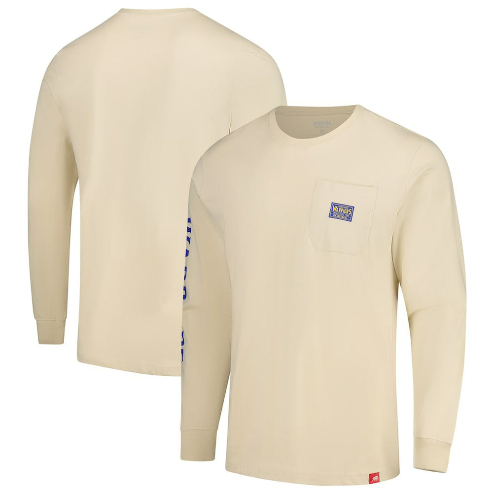 Cream Golden State Warriors Sportiqe Unisex Wales Heavyweight Pocket Long Sleeve T-Shirt sale | NBA