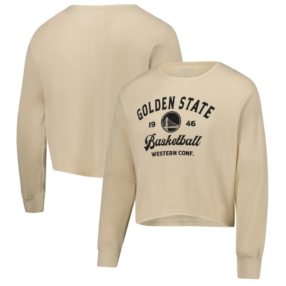 Cream Golden State Warriors Sportiqe Unisex High Country Collection Cullen Cropped Waffle Knit Long Sleeve T-Shirt sale | NBA