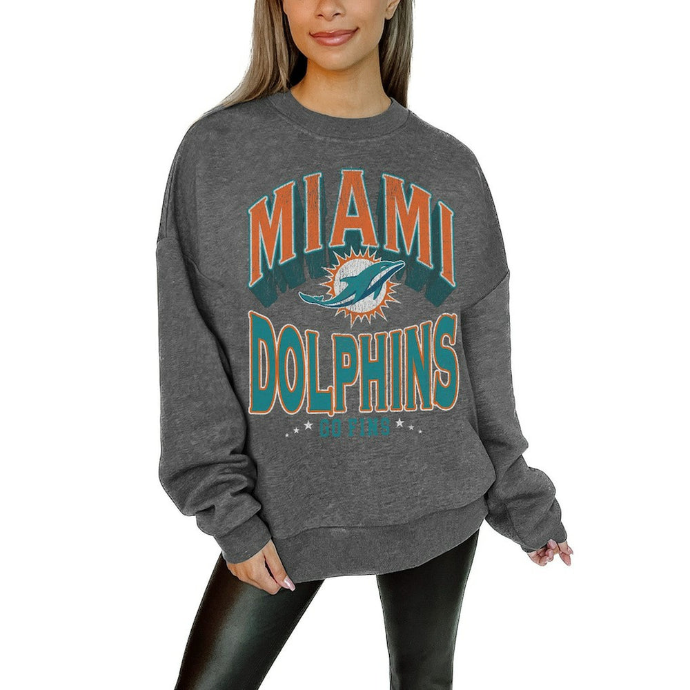 Miami Dolphins Gameday Couture Women's Oversized Long Weekend Premium Fleece Drop Shoulder Pullover Sweatshirt | NFL US