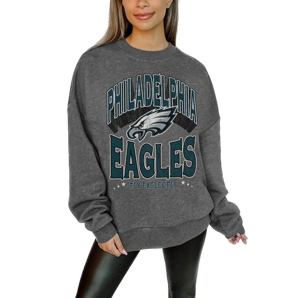 Philadelphia Eagles Gameday Couture Women's Oversized Long Weekend Premium Fleece Drop Shoulder Pullover Sweatshirt | NFL New