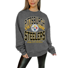 Pittsburgh Steelers Gameday Couture Women's Oversized Long Weekend Premium Fleece Drop Shoulder Pullover Sweatshirt | NFL Sale