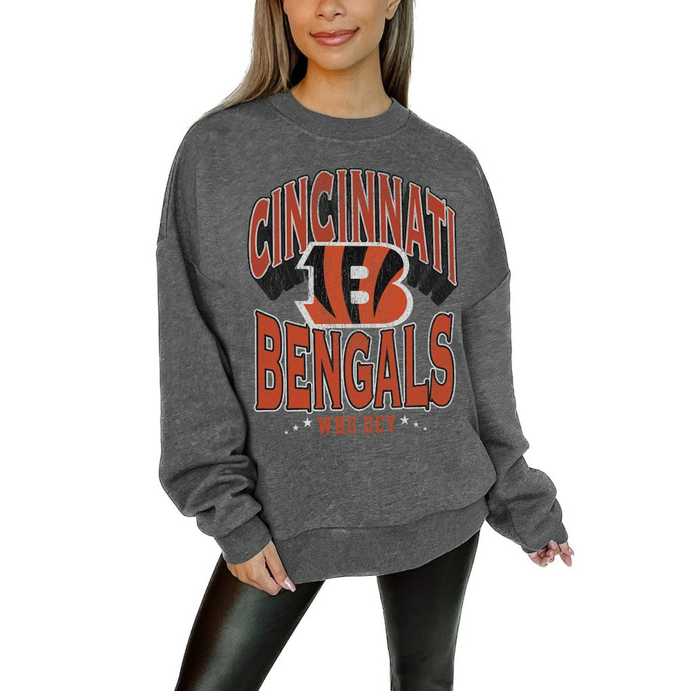 Cincinnati Bengals Gameday Couture Women's Oversized Long Weekend Premium Fleece Drop Shoulder Pullover Sweatshirt | NFL New