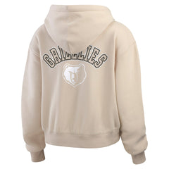 Tan Memphis Grizzlies WEAR by Erin Andrews Women's Tonal Felt Patch Full-Zip Hoodie | NBA