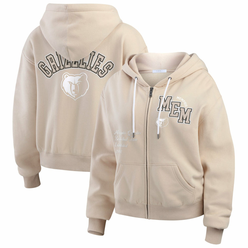 Cream Memphis Grizzlies WEAR by Erin Andrews Women's Plus Size Tonal Felt Patch Full-Zip Hoodie | NBA