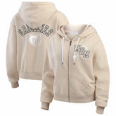 Cream Memphis Grizzlies WEAR by Erin Andrews Women's Plus Size Tonal Felt Patch Full-Zip Hoodie | NBA