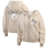 Cream Boston Celtics WEAR by Erin Andrews Women's Plus Size Tonal Felt Patch Full-Zip Hoodie | NBA