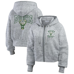 Heather Gray Milwaukee Bucks WEAR by Erin Andrews Women's Speckled Radiator Full-Zip Hoodie | NBA
