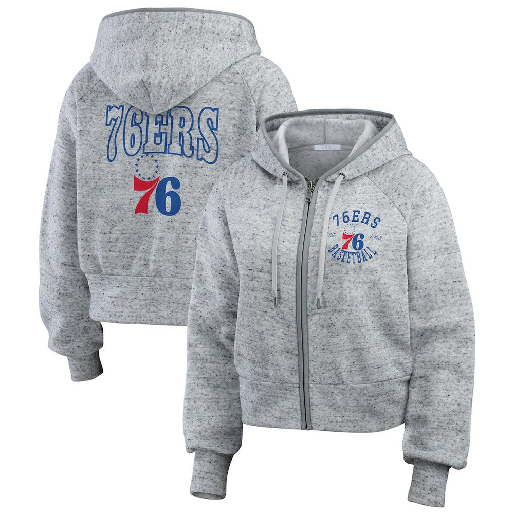 Heather Gray Philadelphia 76ers WEAR by Erin Andrews Women's Speckled Radiator Full-Zip Hoodie | NBA