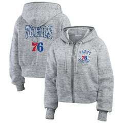 Heather Gray Philadelphia 76ers WEAR by Erin Andrews Women's Speckled Radiator Full-Zip Hoodie | NBA