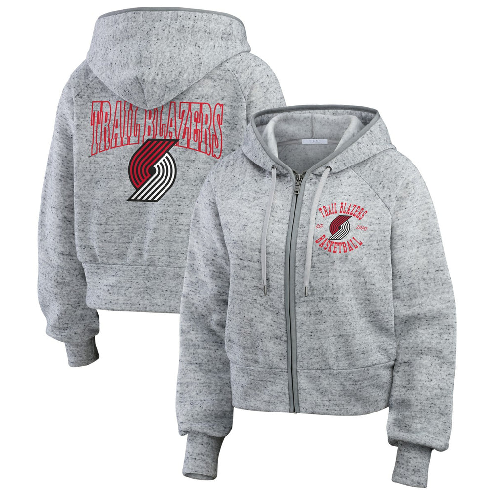 Heather Gray Portland Trail Blazers WEAR by Erin Andrews Women's Speckled Radiator Full-Zip Hoodie | NBA