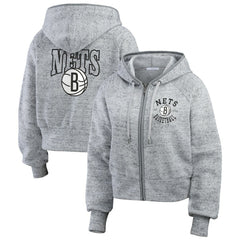 Heather Gray Brooklyn Nets WEAR by Erin Andrews Women's Speckled Radiator Full-Zip Hoodie | NBA