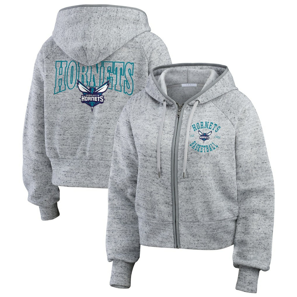 Heather Gray Charlotte Hornets WEAR by Erin Andrews Women's Speckled Radiator Full-Zip Hoodie | NBA