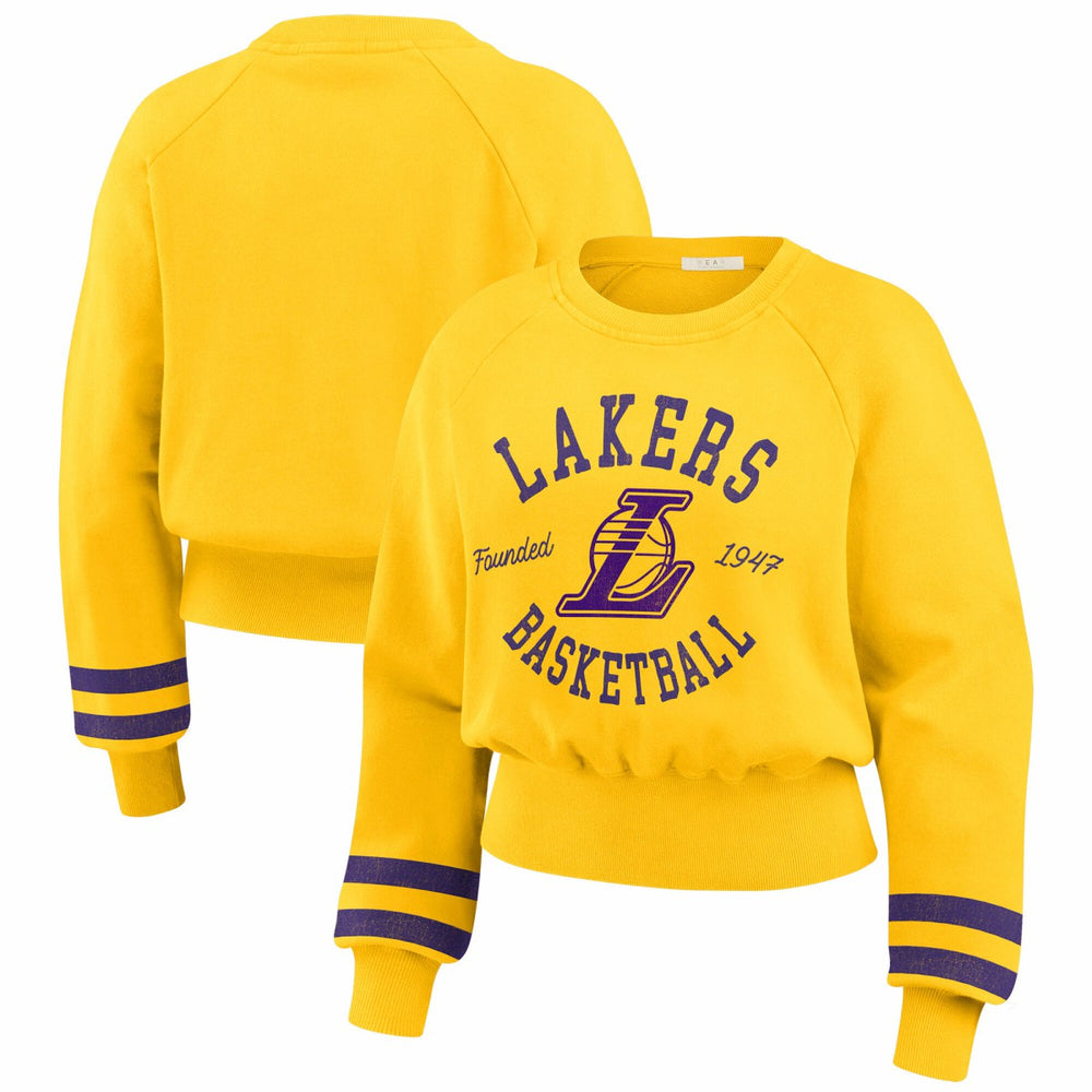 Gold Los Angeles Lakers WEAR by Erin Andrews Women's Vintage Raglan Cropped Pullover Sweatshirt | NBA