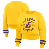 Gold Los Angeles Lakers WEAR by Erin Andrews Women's Vintage Raglan Cropped Pullover Sweatshirt | NBA