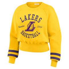 Gold Los Angeles Lakers WEAR by Erin Andrews Women's Vintage Raglan Cropped Pullover Sweatshirt | NBA