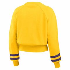Gold Los Angeles Lakers WEAR by Erin Andrews Women's Vintage Raglan Cropped Pullover Sweatshirt | NBA