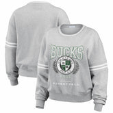 Heather Gray Milwaukee Bucks WEAR by Erin Andrews Women's French Terry Pullover Sweatshirt | NBA