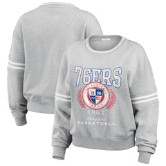 Heather Gray Philadelphia 76ers WEAR by Erin Andrews Women's French Terry Pullover Sweatshirt | NBA