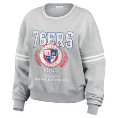 Heather Gray Philadelphia 76ers WEAR by Erin Andrews Women's French Terry Pullover Sweatshirt | NBA