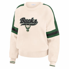 Cream Milwaukee Bucks WEAR by Erin Andrews Women's Stripe Pullover Sweater | NBA