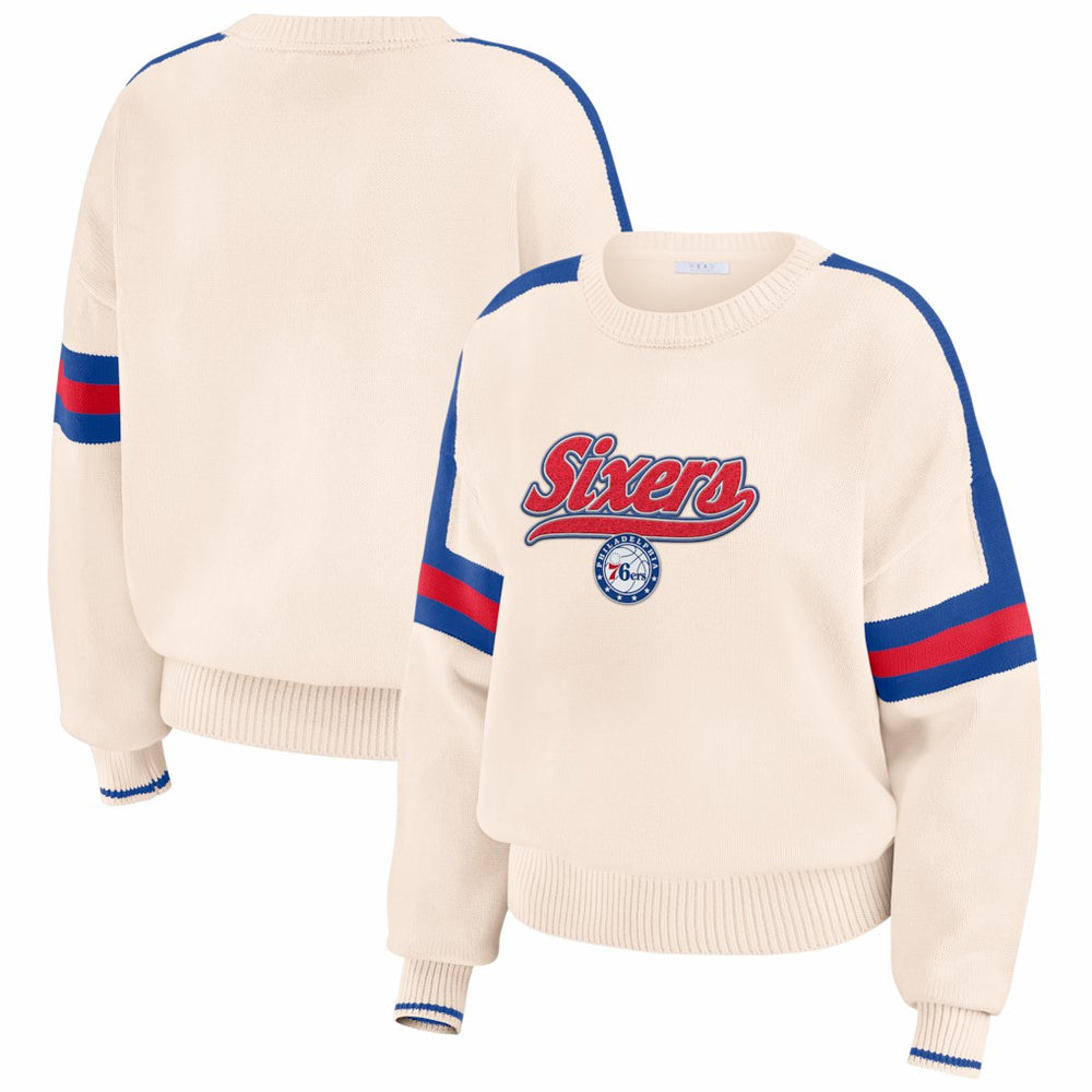 Cream Philadelphia 76ers WEAR by Erin Andrews Women's Stripe Pullover Sweater | NBA