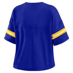 Royal Golden State Warriors WEAR by Erin Andrews Women's Plus Size Color Block Boxy V-Neck T-Shirt sale | NBA