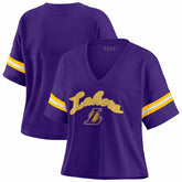 Purple Los Angeles Lakers WEAR by Erin Andrews Women's Plus Size Color Block Boxy V-Neck T-Shirt | NBA