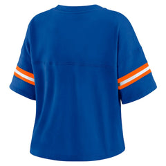 Blue New York Knicks WEAR by Erin Andrews Women's Plus Size Color Block Boxy V-Neck T-Shirt | NBA