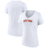 White New York Knicks Women's Wordmark Home V-Neck T-Shirt | NBA