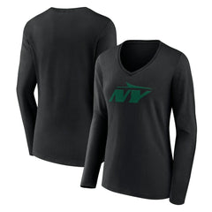 New York Jets Women's Secondary Logo Long Sleeve V-Neck T-Shirt | NFL Outlet
